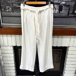 Jones New York Signature Women Pants Linen Size 10 Wide Leg Belted Pockets